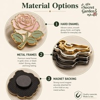 Aimant de réfrigérateur personnalisé en métal floral, aimant en émail dur avec fleurs, papillons, jardin, souvenir, avec logo, emballage cadeau
