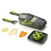 Multifunctionele 4-in-1 plastic handmatige mandoline, voedselhakker, groente- en fruitsnijder, kaasschaaf met roestvrijstalen messen