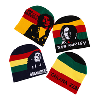 Gorro de Punto Jacquard con Bordado 3D, 100% Acrílico, a Rayas, con Botones, para Exteriores, Personalizado, Estilo Hip-Hop, para Hombre, Estilo Rasta