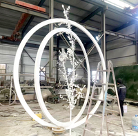 Grand miroir de sculpture d'art moderne poli abstrait jardin extérieur en acier inoxydable sculpture d'arbre nuage de montagne artisanat en métal