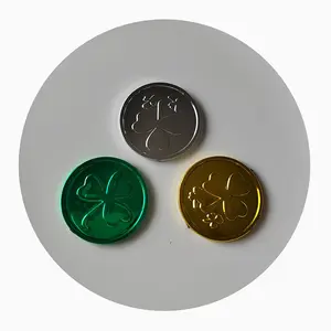 新款时尚32毫米金银绿色电镀好运硬币工艺品平背凸圆形剪贴簿假日派对装饰