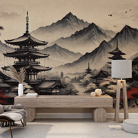 Personnalisé Moderne Japonais Montagne Rivière Ancien Temple Mural Papier Peint Peel Bâton Étanche Chambre Canapé Fond