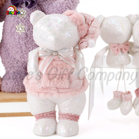 Zaves 31CM Rose Robe Ours Sans Yeux En Peluche Poupée Personnalisable Couette avec PP Coton Remplissage Mignon Apaisant Cadeau pour Enfants Couples