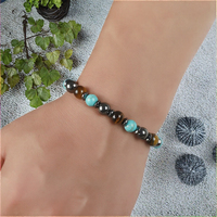 Bracelet unisexe en hématite avec perles de pierre de 6 mm, style géométrique vintage, nouveau design, pour la guérison Reiki, le yoga et la méditation, bijou élastique tendance