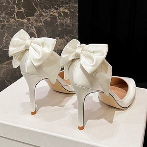 9CM/7CM Silk Material Zapatos Tacon Mujer Party Sexy New European Fashion White <b>Pointed</b> Heel Women's Pumps - Product Image 6