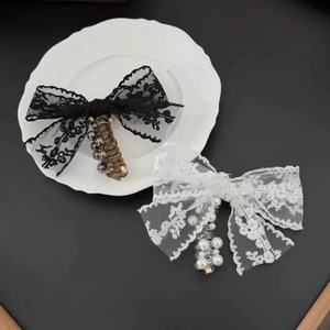Hot Selling Fashion Light Luxury Black White Lace Bowknot Hair Tie Popular Niche Design Women's Hair Ties Wholesale Headwear - Product Image 4