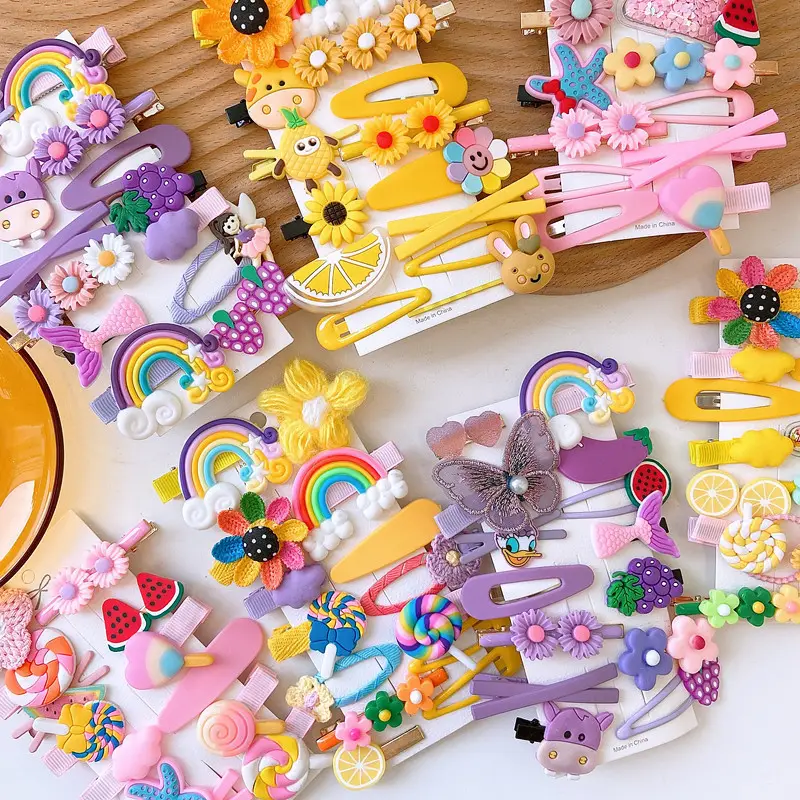 Children's hair clips 14-piece set of new cute color girls do not hurt hair baby hairpin princess side clip hair accessories set