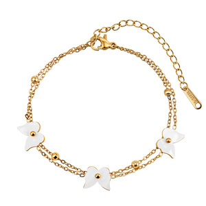 Elegante tobillera de cadena con colgante de mariposa y concha, chapada en oro PVD de 18K, de acero inoxidable, para mujer, ideal para el verano y la playa. - Product Image 1
