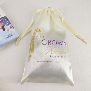 Beige <b>Dust</b> Proof Wig Handbags Storage Drawstring Satin <b>Bags</b> for Hair Bundles - Product Image 4