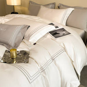 Luxury 100%Egyptian Cotton <strong>Duvet</strong> Cover Bed Sheet PillowcasesDouble Queen King 4Pcs Embroidery Cotton White Hotel Bedding Set - Product Image 2