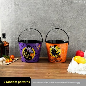 Secchiello in ferro a forma di zucca con grafica di strega e pipistrelli di Halloween, simpatico cartone animato, portatile, per dolcetti o scherzi per bambini, decorazione per la scuola materna - Product Image 6