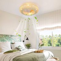 Ventilateur de plafond vintage à cage en bambou de 20 pouces avec télécommande, luminaire pour chambre à coucher