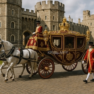 Dual-Purpose 4-Wheel Horse Drawn Royal Carriage Gold Leaf <b>Paint</b> Metal Design Exclusive Special Transportation Wedding Solid - Product Image 5