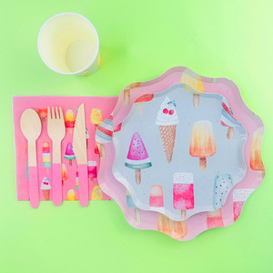 Ensemble de vaisselle jetable DAMAI Ice Cream Premium pour fêtes d'enfants, anniversaires, fêtes d'été, assiettes, gobelets et serviettes en papier - Product Image 6