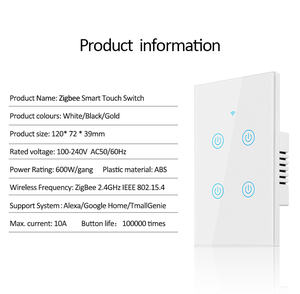 Tuya Zigbee 2 Bende Smart Gehard Glas Wand Touch Panel Schakelaar Afstandsbediening 10a Enkele Brand Abs Neutraal Licht Aan/Uit-Schakelaar - Product Image 6