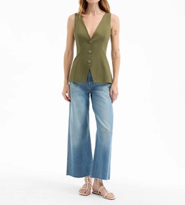 Chaleco Casual de Mujer con Cuello en V y Botones, de Poliéster/Algodón, Transpirable y Resistente al Viento - Product Image 3
