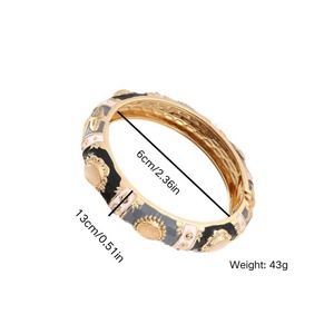 Wholesale Inlaid Cloisonne Enamel Alloy Wide Bangle Gold Plated Color Block Geometric Spring Hinged Bracelet Women Chinese - Product Image 6