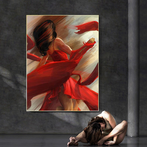 Abito rosso moderno Dancing Woman Canvas Painting Wall Art poster <span class=keywords><strong>e</strong></span> Nordic Vintage Prints Picture for Living Room Home Decor - Product Image 4