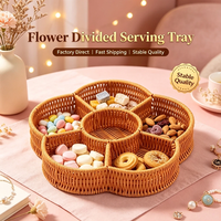 Plateau de service à 6 compartiments en forme de fleur, imitation rotin tissé à la main en PP, pour collations, bonbons, bijoux