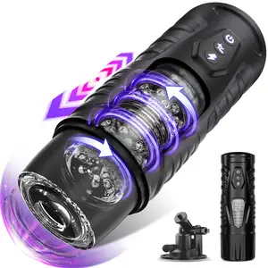 Estimulación del pene personalizada, modos de rotación de empuje de 7 frecuencias, Copa masturbadora masculina automática negra con base de ventosa fuerte