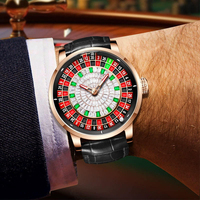 Montre mécanique automatique de luxe pour homme, avec cadran en saphir, jeu de roulette européen, cadran diamanté, bracelet en cuir