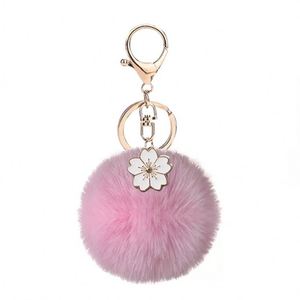 Bauhinia Pom Pom Keyring Fuzzy Pink Fur Ball Puffball Key Chain Furry Furball Keychain Puff Ball Keychains Plush Key Chain