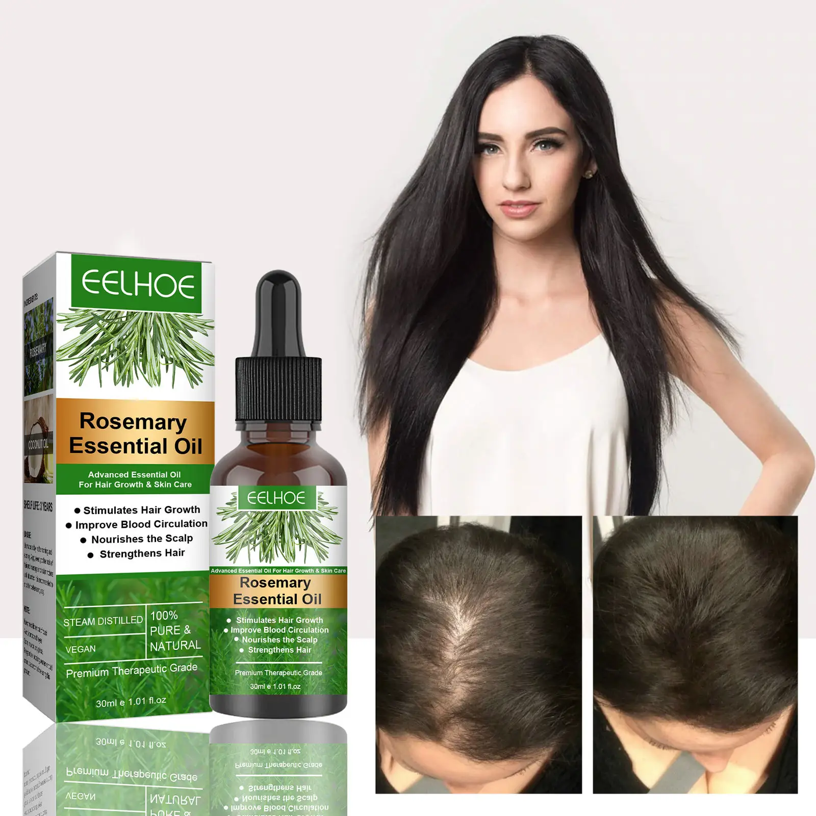 Hm4561 eelhoe tự nhiên và tinh khiết thuần chay hữu cơ kích thích hương thảo tinh dầu phụ nữ đen Sản phẩm chăm sóc tóc dầu hương thảo tóc