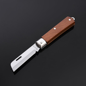 Couteau d'électricien fourni directement par le fabricant, pliable, non isolé, lames droites et courbées, manche en bois, acier inoxydable - Product Image 6