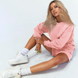 Solide dames costumes deux pièces ensembles Shorts sweats vêtements actifs pull femmes Shorts à manches longues sweat ensemble printemps 2022 - Product Image 2