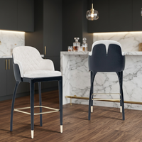 Moderner Gepolsterter Drehbarer Barhocker mit Gesteppter Rückenlehne und Metallgestell Luxuriöser Thekenstuhl für Hausbar, Gastronomie & Hotelgebrauch