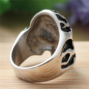 Skeleton Flame <b>Skull</b> <b>Ring</b> Silver Red Eye Bezel Setting Men's Fashion Jewelry Gift - Product Image 2