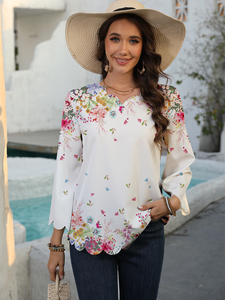 Blus Wanita Pola Gelombang Laser Burnout Elegan Lengan Panjang Grosir Pabrik OEM - Product Image 5