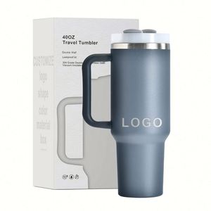 Gobelet isotherme personnalisé de 40 oz en acier inoxydable à double paroi, tasse à café isolée sous vide de 40 oz, tasse de voyage pour voiture avec poignée et couvercle à paille - Product Image 1