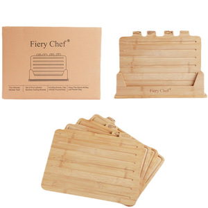 Juego de tablas de cortar de bambú Fiery Chef con soporte y diseño etiquetado para uso en la cocina - Product Image 5
