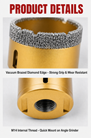 Kit de forets diamantés brasés sous vide M14, adapté au marbre, au granit, aux carreaux de céramique et au kit de scies cloches pour maçonnerie sèche en céramique