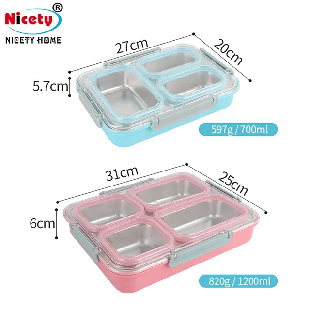 18/8 Stainless steel bento box metal food storage container leak-proof food plate with compartment