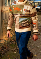 Pull en maille douce décontracté pour homme, style patchwork vintage, pour le streetwear quotidien