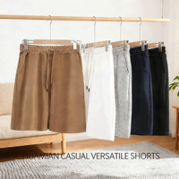 Shorts décontractés en coton de ramie 320g, style estival, cinq poches, pour hommes, coupe ample, taille mi-haute, cordon de serrage, motif et logo personnalisés.