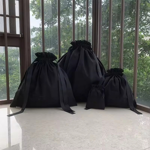 Wholesale Custom Logo Reusable Jewelry Packaging Large Black Muslin Calico Dust Canvas Cotton Drawstring Pouch Bag for Candle - Product Image 1