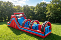 Parcours d'obstacles gonflable Lilytoys bleu et rouge en PVC durable pour la location d'événements et de fêtes