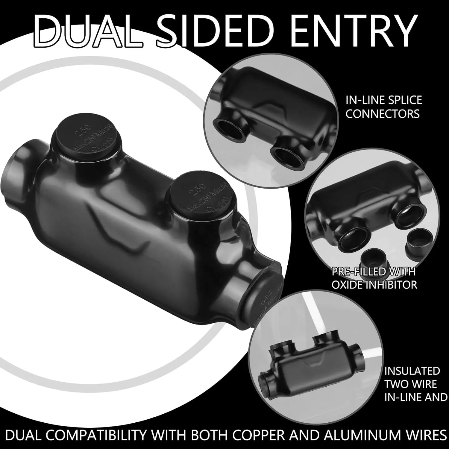 UL listed insulated taps and splices Black Insulated Multi Cable Connector  2 Ports Electric Wire Connectors and Soldering Lugs