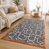 High Quality Handmade Wool and Nylon Silk Carpet Grey and Orange Color Lines Area Rugs