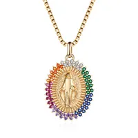 Collana cristiana religiosa della collana del pendente di cristallo della vergine maria di vendita calda dei gioielli riempiti oro 14k della donna