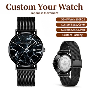 Reloj de pulsera de cuarzo para hombre de alta calidad, minimalista, de acero inoxidable, de marca, con logotipo personalizado, esfera con textura de mármol. - Product Image 1