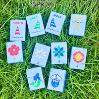 Tuiles de Mahjong Américaines Premium avec des bateaux à voile et des homards en bleu clair pour la décoration de maison de plage