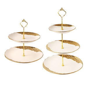 Soporte decorativo de cerámica para pasteles de 2/3 niveles con adorno floral para decoración de bodas, precio al por mayor, soporte para pasteles para fiestas y eventos - Product Image 1
