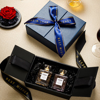 Vente en gros de boîte cadeau créative à double porte avec ruban noir ponctuel boîte d'emballage cadeau exquise personnalisée de parfum rouge à lèvres anniversaire