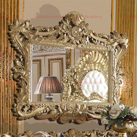 Ensemble de chambre à coucher de luxe en bois antique, lit king-size, meubles de chambre à coucher royaux, ensemble de chambre à coucher classique doré