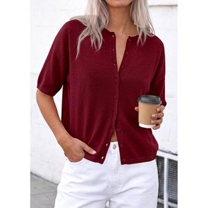 Cardigan en tricot à manches courtes pour femme, pull boutonné décontracté et respirant pour le printemps - Product Image 5