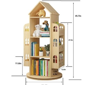 Estantería Giratoria Simple de Madera Maciza para Niños, 4 Niveles, Color Natural, Estilo Escandinavo, Mueble de Almacenamiento de Juguetes - Product Image 2